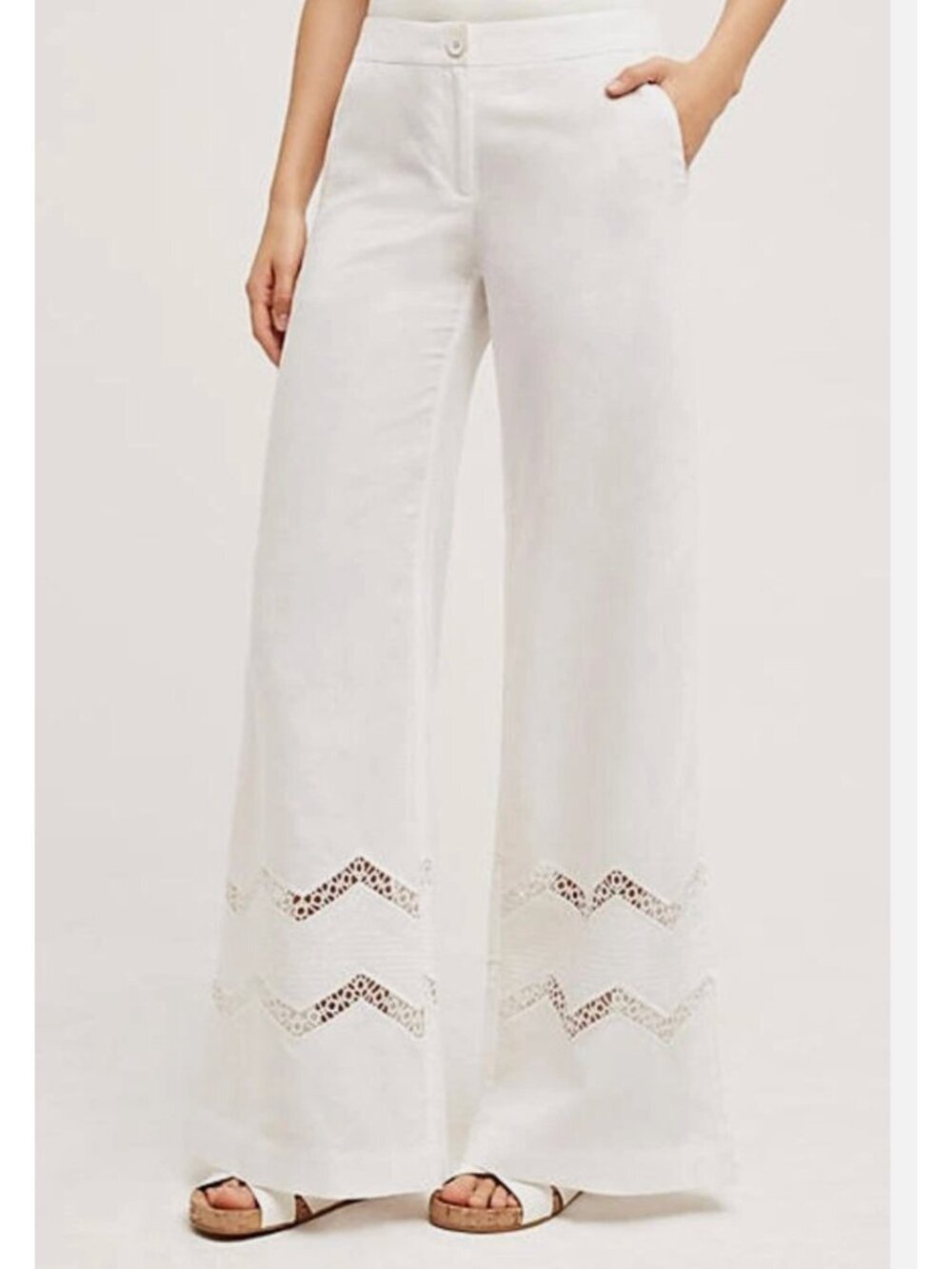 ANTHROPOLOGIE OPENWORK WIDE-LEG WHITE TROUSERS W Crochet Detail 12 - Picture 10 of 10